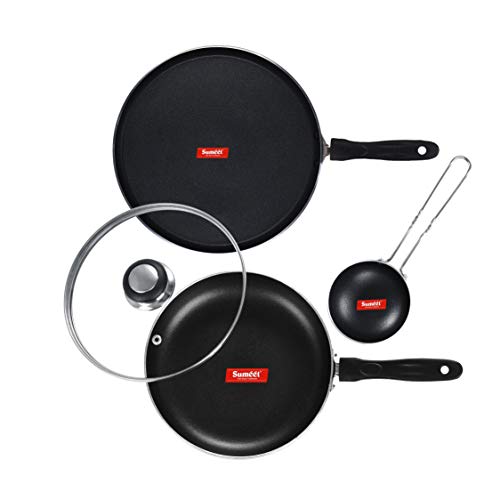 Sumeet NonStick Perak Cookware Set (Dosa Tawa - 26.5Cm Dia + Frypan with Glass Lid - 1.5Ltr - 22Cm Dia + Waghariya/Tadka pan - 190Ml - 10Cm Dia)