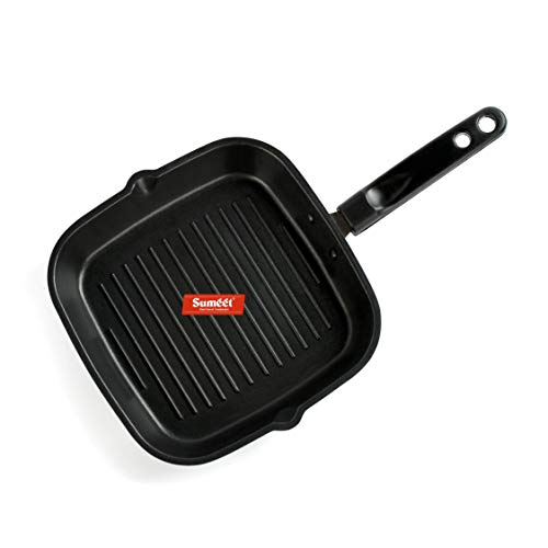 Sumeet Non Induction Base Non Stick Aluminium Grill Pan, 24cm, Black
