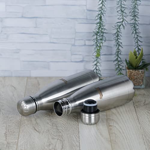 Sumeet Stainless Steel Double Walled Flask / Water Bottle, 24 Hours Hot and Cold, 400 ml, Silver - Set of 2 Pcs