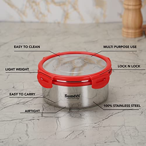 Sumeet Airtight & Leak Proof Steelexo S.S. Container/Lunch Box with Stainless Steel Lid Set Pack of 1Pc (900ML, 14.5CM) - Silver