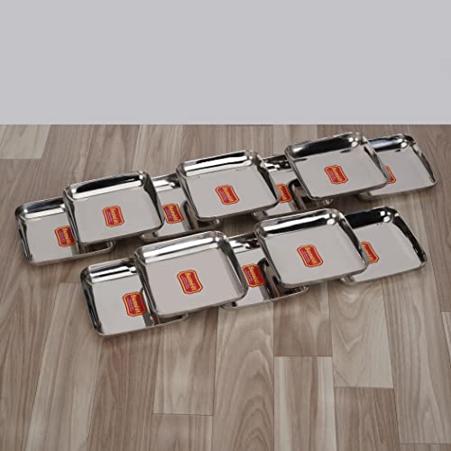 Sumeet Stainless Steel Small Square Shape Plate/Dessert Plate/Halwa Plate Set of 12pcs, 7.2cm Dia, Silver