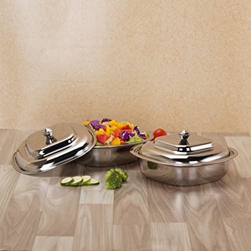 Sumeet Stainless Steel Square Serving Bowl / Curry Bowl / Gravy Pot with lid