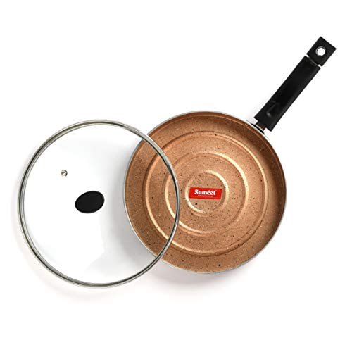 Sumeet Aluminium Nonstick Pizza Pan with Glass Lid (24cm, Peach)
