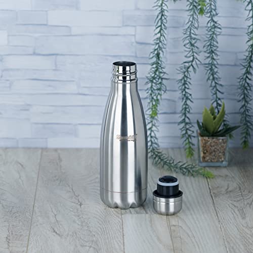 Sumeet Stainless Steel Double Walled Flask / Water Bottle, 24 Hours Hot and Cold, 400 ml, Silver