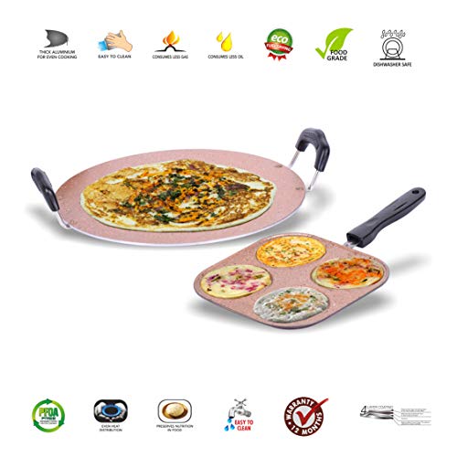 Sumeet Galaxy Aluminium Cookware Set, 1 Saral Tawa, 1 Multi Snack Maker (Peach)