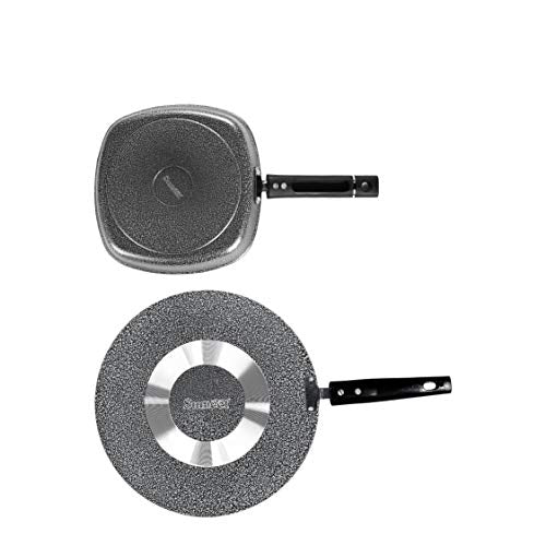 Sumeet NonStick Silver Cookware Set (Grill Pan-22cm Dia + Flat Tawa - 30.5cm Dia)