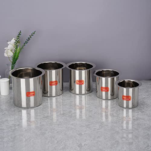 Sumeet Stainless Steel Ganj / Milk Boiler / Milk Pot /Long Tapeli Set of 5 Pieces (1150ml, 1450ml,1800ml, 2250ml, 2700ml), Silver