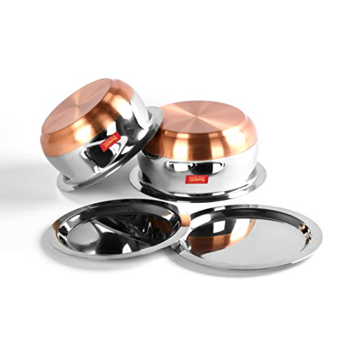 Sumeet Stainless Steel Copper Bottom Belly Shape 2 Pc Tope / Cookware/ Pot Set with Lid 1.1Ltr, 1.4Ltr (Silver)
