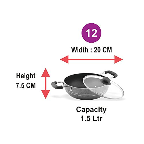 Sumeet Glasso Deep Kadhai with Glass Lid 200mm (1.5 Ltr)