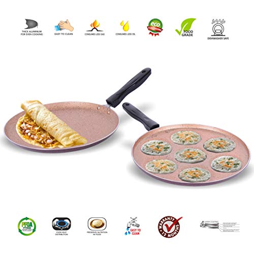 Sumeet Nonstick Granite Finish 2 Pc VIYANA Cookware Set (Dosa Tawa - 26.5cm Dia + Multi Snack Maker - 7 Cavity - 26.5cm Dia)