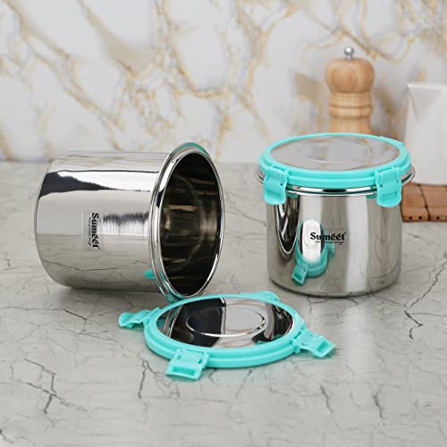 Sumeet Airtight & Leak Proof Steelexo Stainless Steel Storage Container with Lid Pack of 2Pc (1100ML &1300ML) - Silver