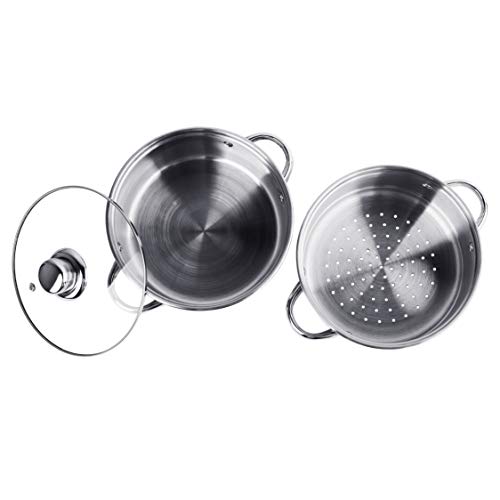 Sumeet Stainless Steel Induction Bottom (Encapsulated Bottom) Induction & Gas Stove Friendly 2 Tier Multi Purpose Steamer/MOMO - Modak Maker with Glass Lid, 21.8Cm