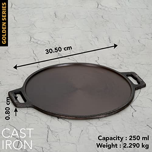 Sumeet Super Smooth Gold Series Pre Seasoned Cast Iron Flat Tawa for Dosa|30.5cm, 2.3kg, Gas & Induction-Friendly.