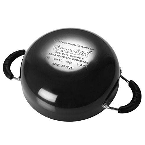 Sumeet 3mm Hard Aluminium Anodized Deep Kadhai (Size: 185mm, 1 L, Black)
