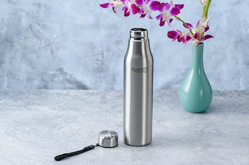 Sumeet Alpha-Aqua Stainless Steel Leak Proof Water Bottle Office/School/College/Gym/Picnic/Home/Fridge - 1 Litre |Pack of 1| Silver