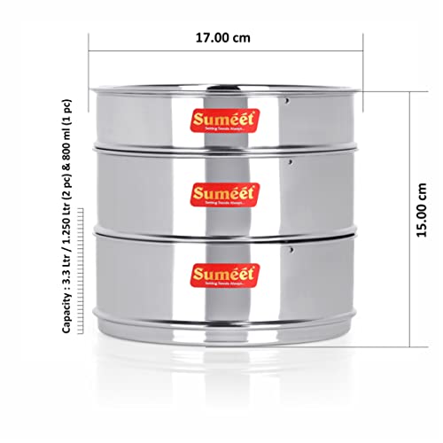 Sumeet Stainless Steel Deep + Flat Stackable Container/Separator with Lid Suitable for 6.5 LTR Inner & Outer Lid Cooker