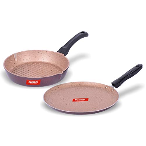 Sumeet Nonstick Granite Finish 2pc Kitchen Set “Favorite” (Dosa Tawa - 26.5cm Dia + Round Grill Pan 25.5cm Dia)