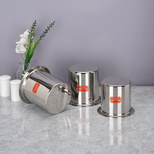 Sumeet Stainless Steel Ganj / Milk Boiler / Milk Pot /Long Tapeli Set of 3 Pieces (400ml, 550ml, 750ml), Silver