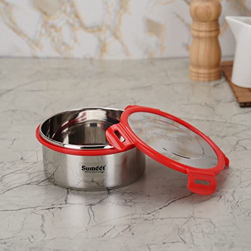 Sumeet Airtight & Leak Proof Steelexo S.S. Container/Lunch Box with Stainless Steel Lid Set Pack of 1Pc (900ML, 14.5CM) - Silver