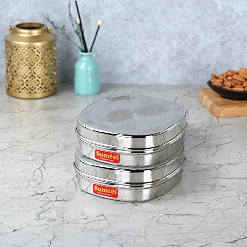 Sumeet Stainless Steel Designer Square Storage containers Box/Dabba for Kitchen, Set of 2Pcs, 350ml, 12cm Dia, Silver