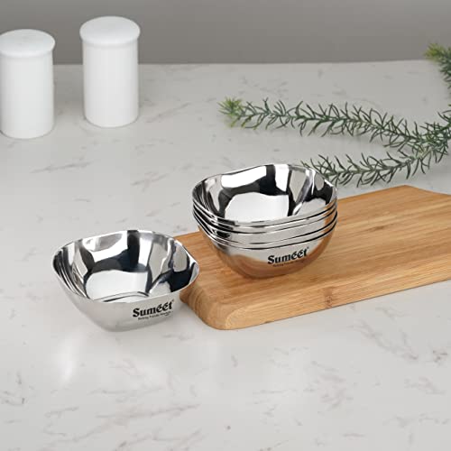 Sumeet Heavy Gauge Stainless Steel Apple Square Bowl/Wati/Katori with Mirror Finish – 9.5cm Dia, Set of 6pc, 200ML Each - Silver