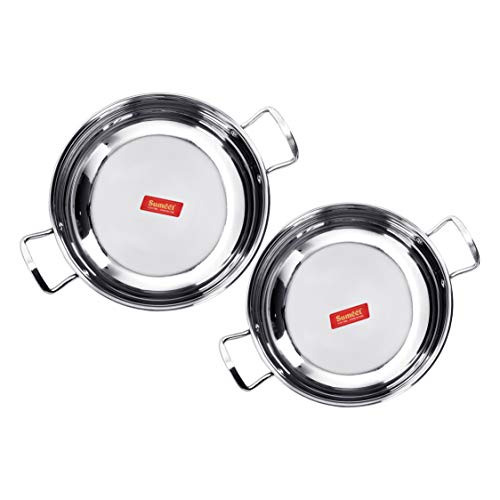 Sumeet Stainless Steel Induction Bottom (Encapsulated ) Gas Stove Friendly Kadhai Set of 2 . 14 3 Size No. 15 3.8