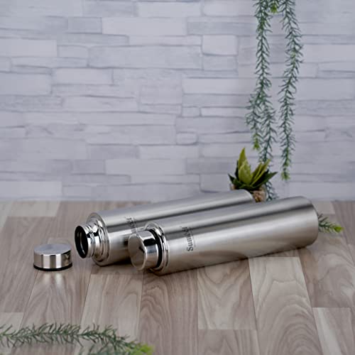 Sumeet Stainless Steel Leak-Proof Water Bottle / Fridge Bottle 1000ML - Pack of 2, Silver