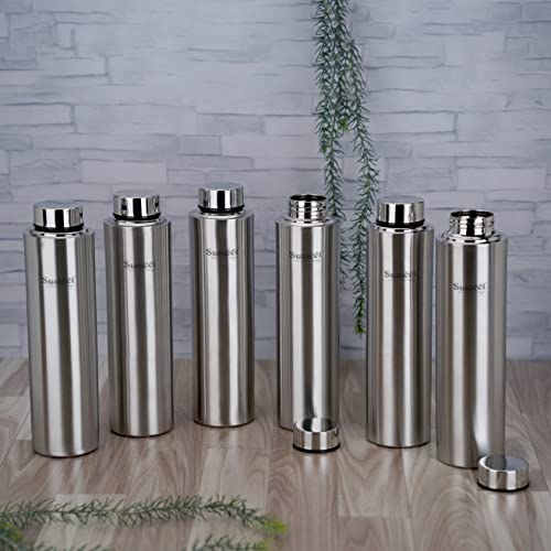 Sumeet Stainless Steel Leak-Proof Water Bottle / Fridge Bottle 1000ML - Pack of 6, Silver