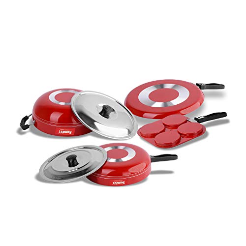 Sumeet 2.6mm Thick Non-Stick MENA Cookware Set (Dosa Tawa – 26.5cm Dia + Mini Multi Snack Maker – 19.5cm Dia + Kadhai with Lid – 1.5Ltr Capacity- 20cm Dia + Fry pan – 1.5Ltr Capacity – 21cm Dia)