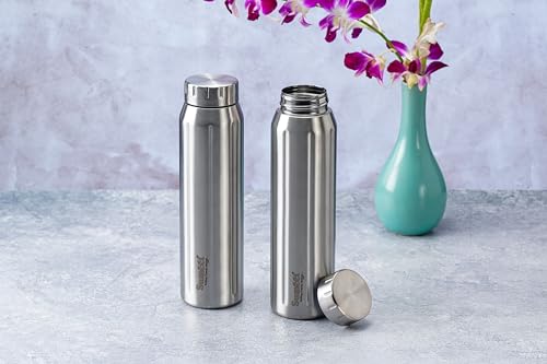 Sumeet Spark-Aqua Stainless Steel Leak Proof Water Bottle Office/School/College/Gym/Picnic/Home/Fridge - 900ml |Pack of 2| Silver