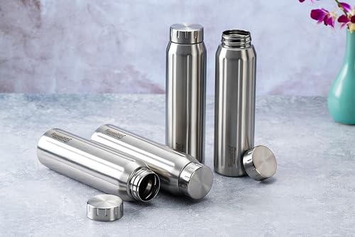 Sumeet Spark-Aqua Stainless Steel Leak Proof Water Bottle Office/School/College/Gym/Picnic/Home/Fridge - 900ml |Pack of 4| Silver