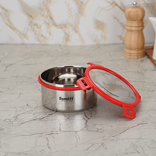 Sumeet Airtight & Leak Proof Steelexo S.S. Container/Lunch Box with Stainless Steel Lid Set Pack of 1Pc (750ML, 13CM) - Silver