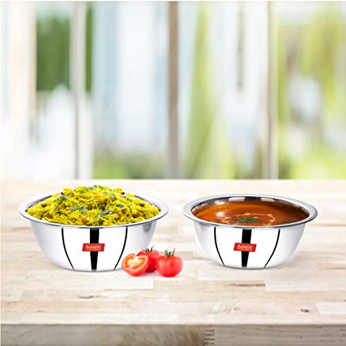 Sumeet Stainless Steel Mirror Finish Store and Serve Mixing Bowl 4Pc Set (850Ml, 1.2Ltr)