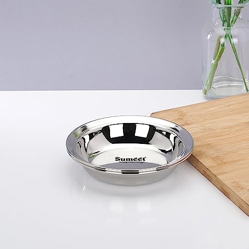 Sumeet Stainless Steel Heavy Gauge Multi Utility Serving Plates with Mirror Finish 12.5cm Dia - Set of 2pc, Silver