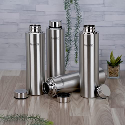 Sumeet Stainless Steel Leak-Proof Water Bottle / Fridge Bottle 1000ML - Pack of 4, Silver