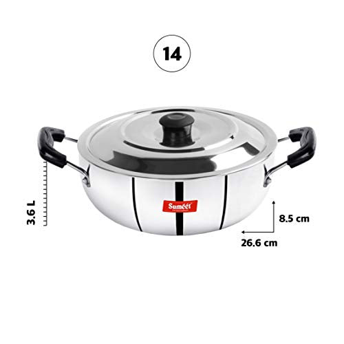 Sumeet 3mm Induction Bottom Aluminium Kadai with S.S. Lid (3.6Ltr, 26.6cm)