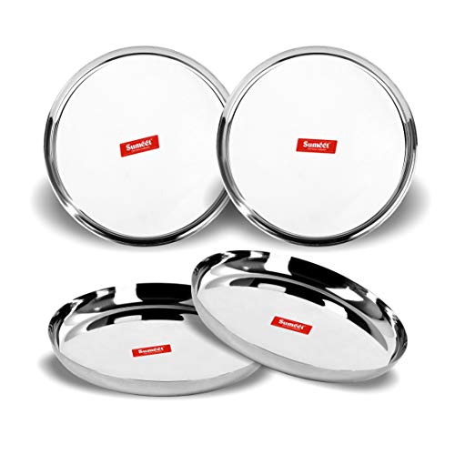 Sumeet Stainless Steel Apple Shape Heavy Gauge Dinner Plates with Mirror Finish 32.5cm Dia - Set of 4pc