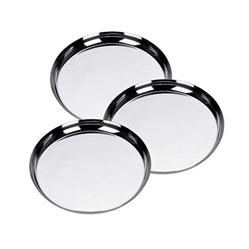 Sumeet Stainless Steel Apple Shape Heavy Gauge Snack Plates with Mirror Finish -22.8Cm Dia - Set of 3 Pcs