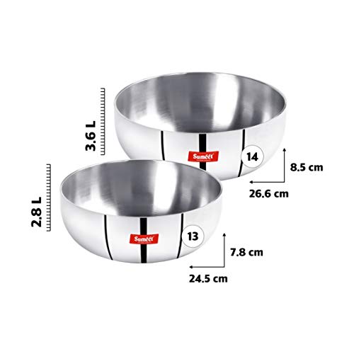 Sumeet 3mm Induction Bottom Aluminium Tasra Set of 2Pcs (2.8Ltr, 3.6Ltr)