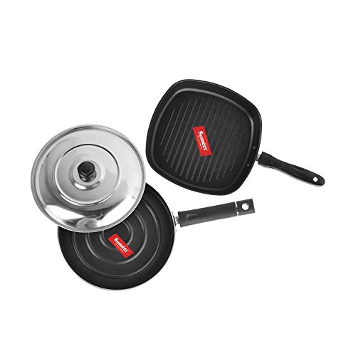 Sumeet 2.6mm Thick Non-Stick Vivid Red Cookware Set (Grill Pan – 1.1Ltr Capacity – 22cm Dia + Pizza Pan – 23cm Dia)