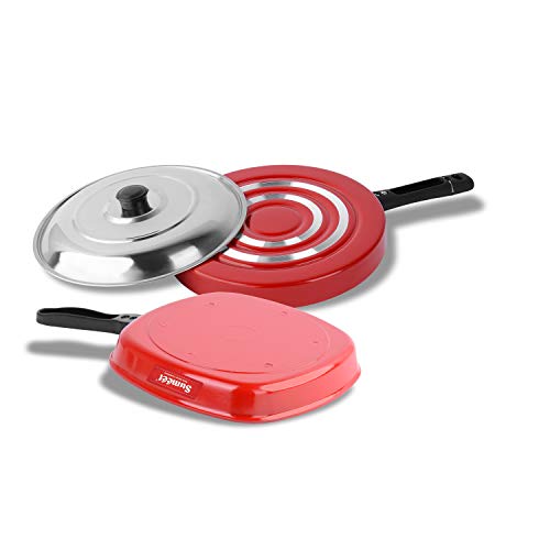Sumeet 2.6mm Thick Non-Stick Vivid Red Cookware Set (Grill Pan – 1.1Ltr Capacity – 22cm Dia + Pizza Pan – 23cm Dia)