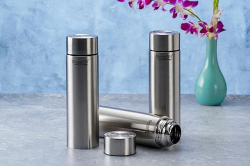Sumeet H2O-Aqua Stainless Steel Leak Proof Water Bottle Office/School/College/Gym/Picnic/Home/Fridge - 1 Litre |Pack of 3| Silver