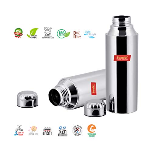 Sumeet Stainless Steel Airtight and Leak Proof Fridge Water Bottle 750Ml, Set of 2pc