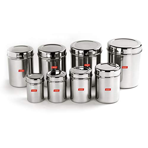 Sumeet Stainless Steel Vertical Canisters/Ubha Dabba/Storage Containers Set of 8Pcs (350ML, 500ML, 700ML, 900ML, 1.25Ltr, 1.6Ltr, 2.2Ltr, 2.9Ltr)