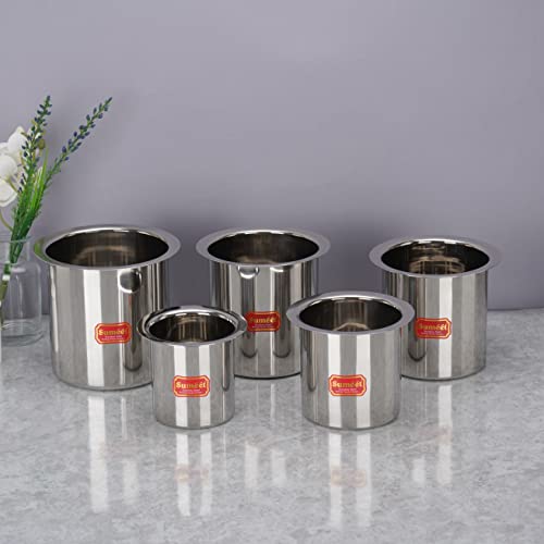 Sumeet Stainless Steel Ganj / Milk Boiler / Milk Pot /Long Tapeli Set of 5 Pieces (1150ml, 1450ml,1800ml, 2250ml, 2700ml), Silver