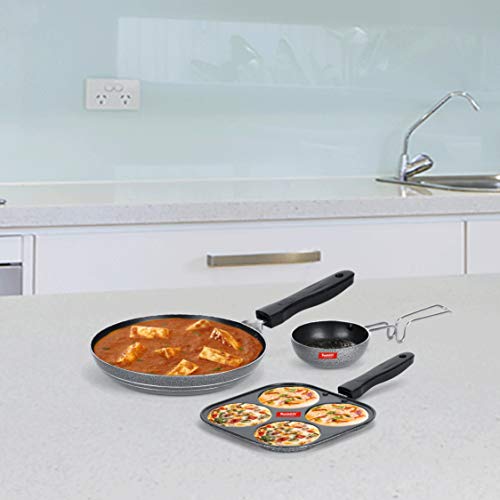 Sumeet NonStick Kul Rang Cookware Set (Mini Multi Snack Maker - 4 Cavity -19.5cm + Tapper pan - 0.6Ltr - 20Cm Dia + Waghariya/Tadka pan - 190Ml - 10Cm Dia)