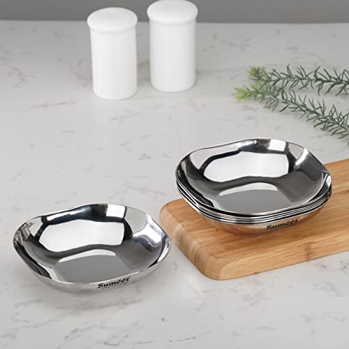 Sumeet Stainless Steel Small Apple Square Shape Plate/Dessert Plate/Halwa Plate Set of 6pcs, 10.5cm Dia, 170ML Each - Silver