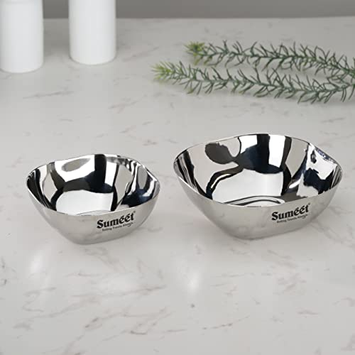 Sumeet Heavy Gauge Stainless Steel Apple Square Bowl/Wati/Katori with Mirror Finish, Combo Set of 12pc, 8cm & 9.5cm Dia, 180ML & 200ML (Each 6Pc) - Silver