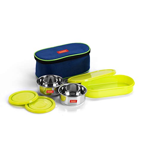 Sumeet Ingenious Tiffin with 2 Airtight & Leak Proof Stainless Steel Containers + 1 Large Container + Insulated Pouch(300ml)