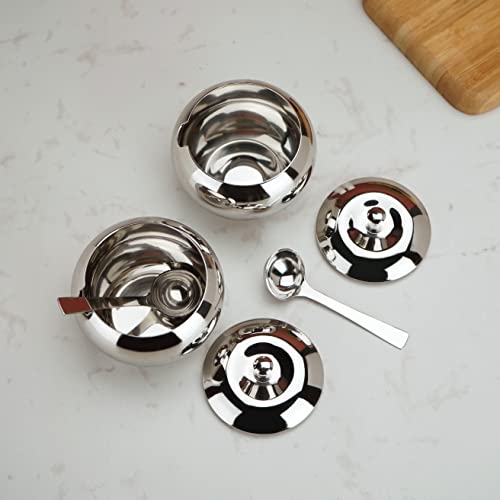 Sumeet Stainless Steel Ghee and Oil Pot, Storage Conrainer with Spoon for Kitchen, 9.5cm Dia, 330ML - Silver (Pack of 2)